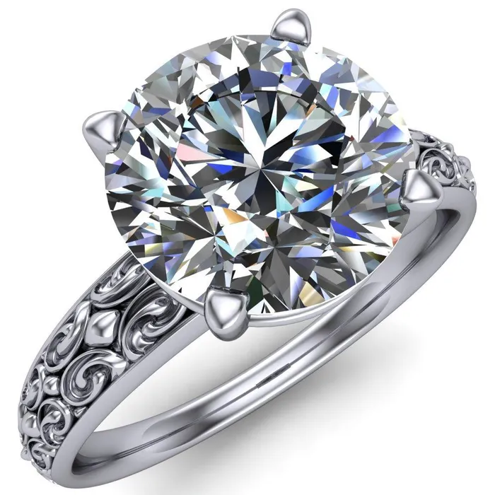 Fire Brilliance Enchanted Round Center Stone 4 Prong Antique Filigree Design Ring Rings
