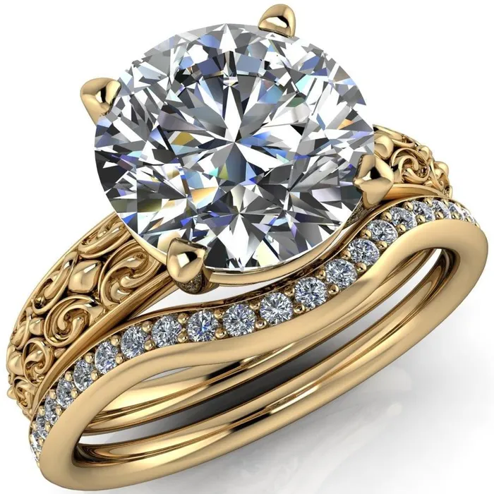 Fire Brilliance Enchanted Round Center Stone 4 Prong Antique Filigree Design Ring Rings