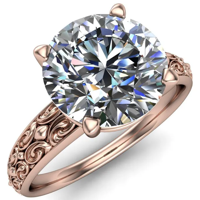 Fire Brilliance Enchanted Round Center Stone 4 Prong Antique Filigree Design Ring Rings