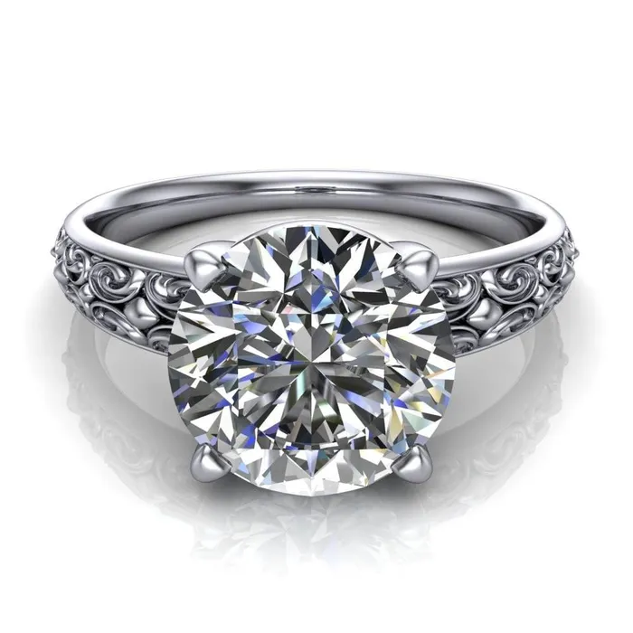 Fire Brilliance Enchanted Round Center Stone 4 Prong Antique Filigree Design Ring Rings