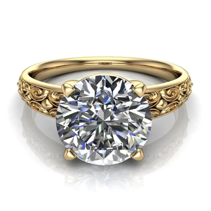Fire Brilliance Enchanted Round Center Stone 4 Prong Antique Filigree Design Ring Rings