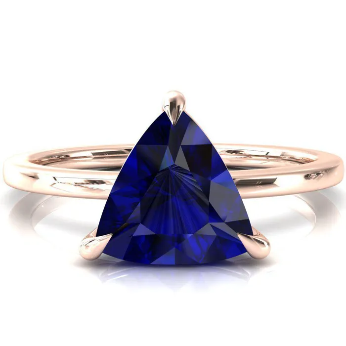Fire Brilliance Lyla Trillion Blue Sapphire 4 Claw Prong Single Rail Solitaire Ring Rings