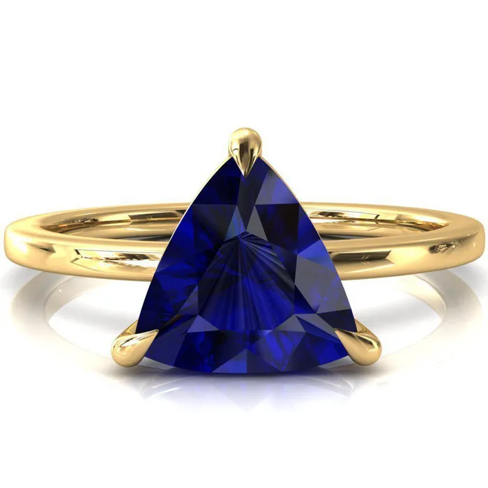 Fire Brilliance Lyla Trillion Blue Sapphire 4 Claw Prong Single Rail Solitaire Ring Rings