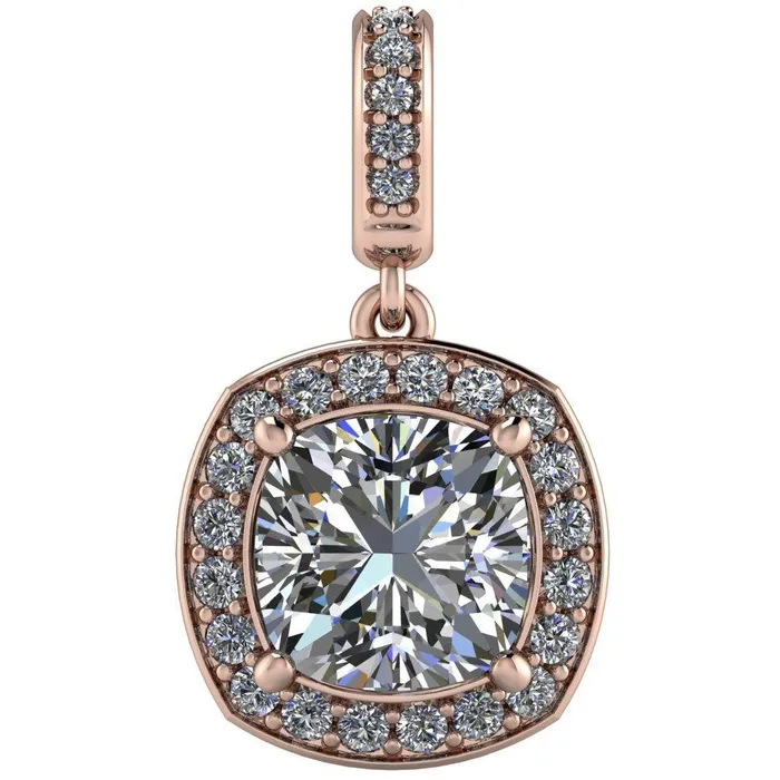 Fire Brilliance Necklaces Cushion Moissanite 4 Prong Diamond Halo and Bail Pendant Fire Brilliance Necklaces Cushion Moissanite 4 Prong Diamond Halo and Bail Pendant