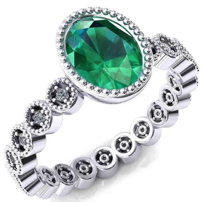 Fire Brilliance Rings Borea Oval Emerald Milgrain Bezel Full Eternity Diamond Accent Ring Fire Brilliance Rings Borea Oval Emerald Milgrain Bezel Full Eternity Diamond Accent Ring