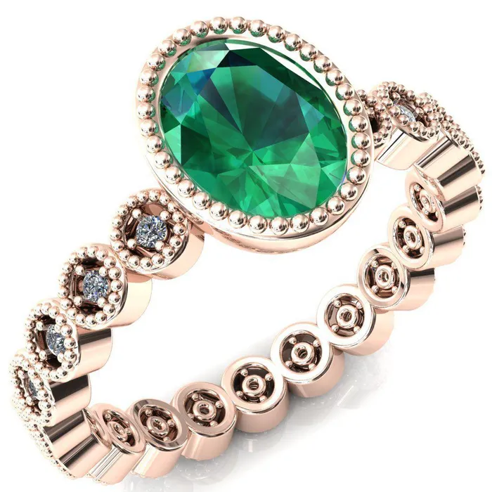 Fire Brilliance Rings Borea Oval Emerald Milgrain Bezel Full Eternity Diamond Accent Ring