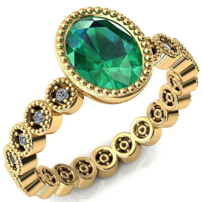 Fire Brilliance Rings Borea Oval Emerald Milgrain Bezel Full Eternity Diamond Accent Ring