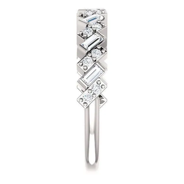 Fire Brilliance Rings Juliette Straight Baguette and Round Diamond 12 Eternity Pair Wedding Anniversary Band