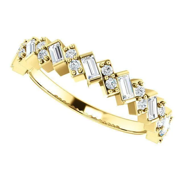 Fire Brilliance Rings Juliette Straight Baguette and Round Diamond 12 Eternity Pair Wedding Anniversary Band