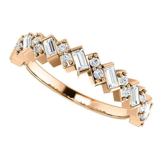 Fire Brilliance Rings Juliette Straight Baguette and Round Diamond 12 Eternity Pair Wedding Anniversary Band