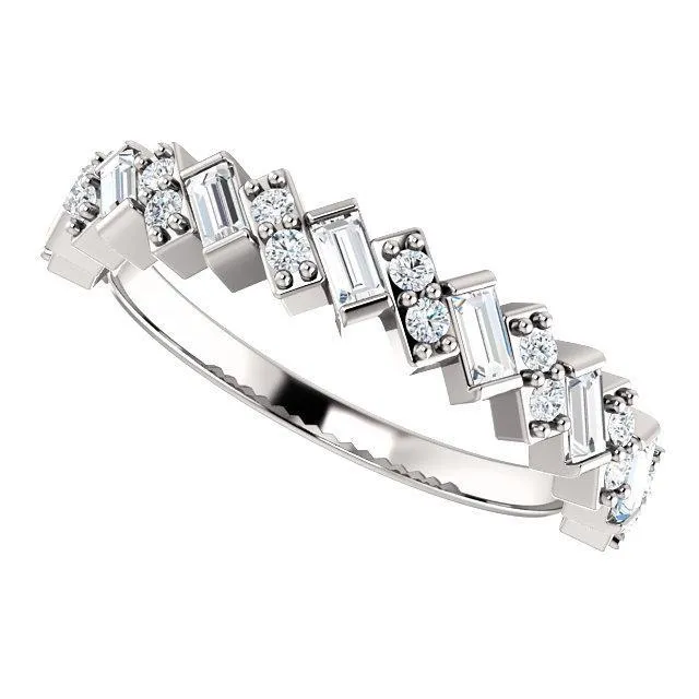 Fire Brilliance Rings Juliette Straight Baguette and Round Diamond 12 Eternity Pair Wedding Anniversary Band