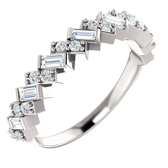 Fire Brilliance Rings Juliette Straight Baguette and Round Diamond 12 Eternity Pair Wedding Anniversary Band
