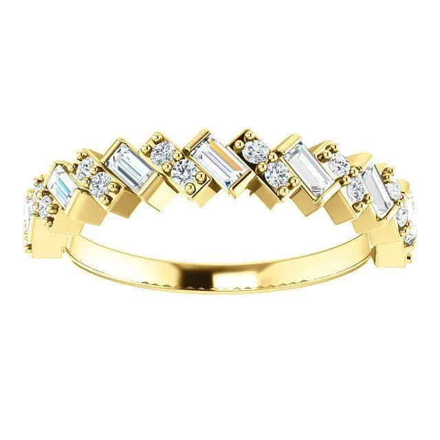 Fire Brilliance Rings Juliette Straight Baguette and Round Diamond 12 Eternity Pair Wedding Anniversary Band