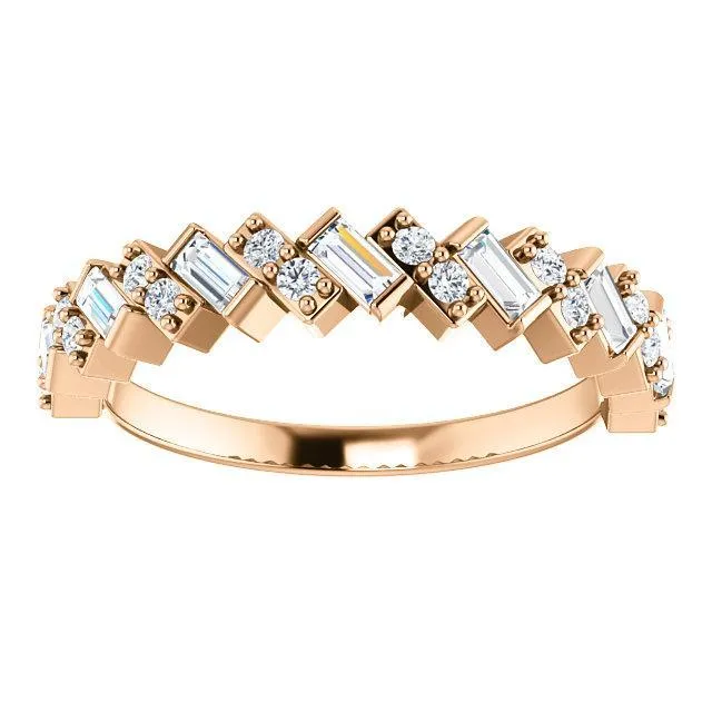 Fire Brilliance Rings Juliette Straight Baguette and Round Diamond 12 Eternity Pair Wedding Anniversary Band