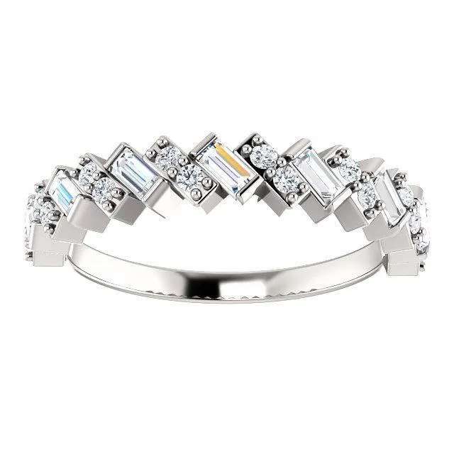 Fire Brilliance Rings Juliette Straight Baguette and Round Diamond 12 Eternity Pair Wedding Anniversary Band