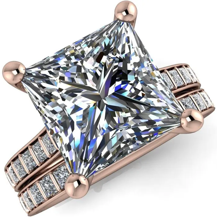 Fire Brilliance Rings Sonia PrincessSquare Moissanite 4 Prong Bar Shank Engagement Ring Fire Brilliance Rings Sonia PrincessSquare Moissanite 4 Prong Bar Shank Engagement Ring