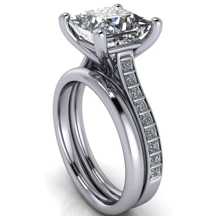 Fire Brilliance Rings Sonia PrincessSquare Moissanite 4 Prong Bar Shank Engagement Ring