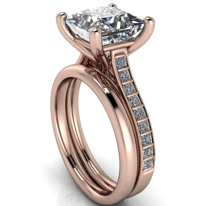 Fire Brilliance Rings Sonia PrincessSquare Moissanite 4 Prong Bar Shank Engagement Ring
