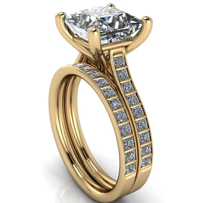 Fire Brilliance Rings Sonia PrincessSquare Moissanite 4 Prong Bar Shank Engagement Ring