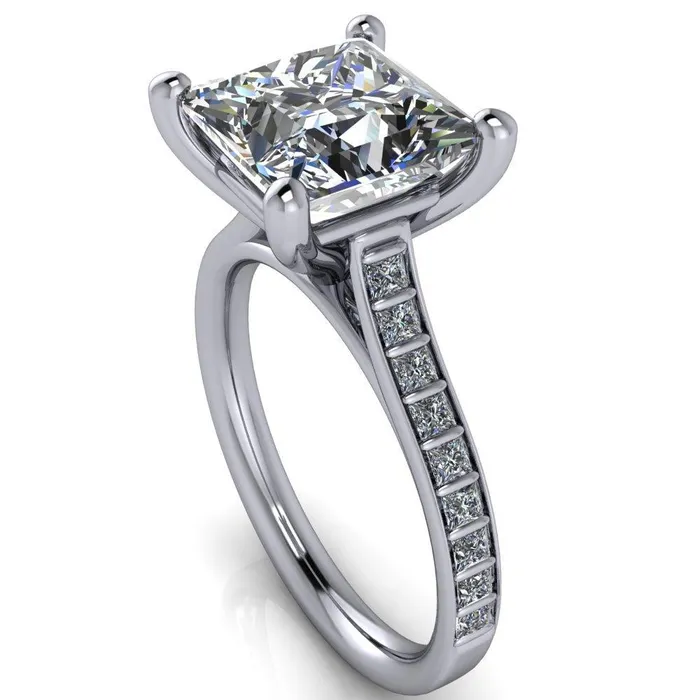 Fire Brilliance Rings Sonia PrincessSquare Moissanite 4 Prong Bar Shank Engagement Ring