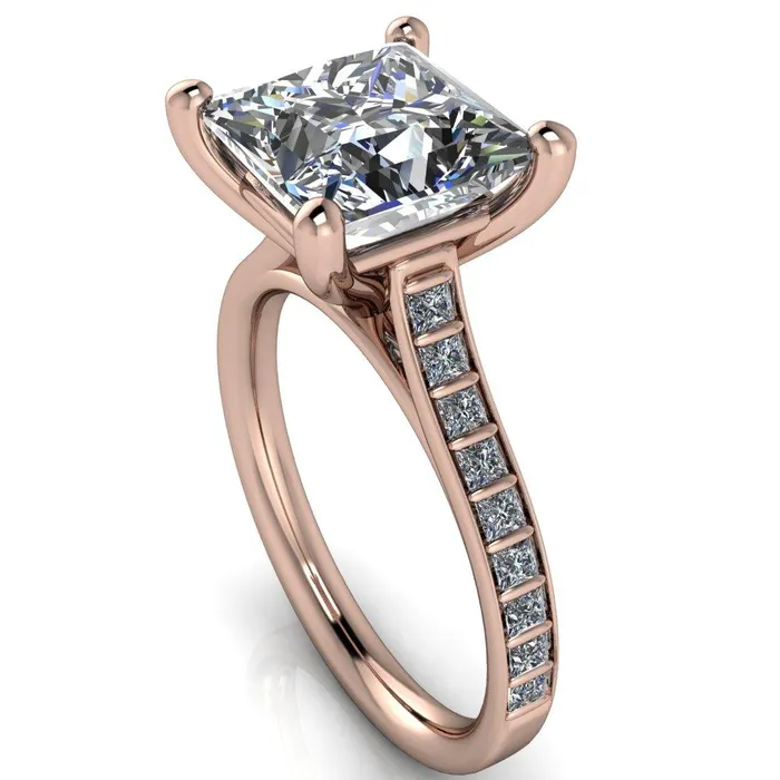 Fire Brilliance Rings Sonia PrincessSquare Moissanite 4 Prong Bar Shank Engagement Ring