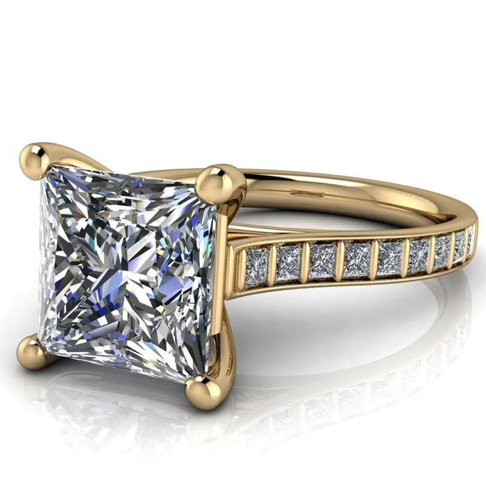 Fire Brilliance Rings Sonia PrincessSquare Moissanite 4 Prong Bar Shank Engagement Ring