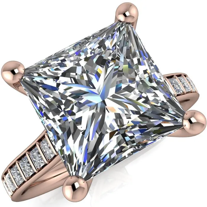 Fire Brilliance Rings Sonia PrincessSquare Moissanite 4 Prong Bar Shank Engagement Ring