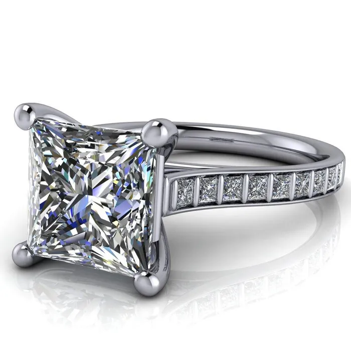 Fire Brilliance Rings Sonia PrincessSquare Moissanite 4 Prong Bar Shank Engagement Ring