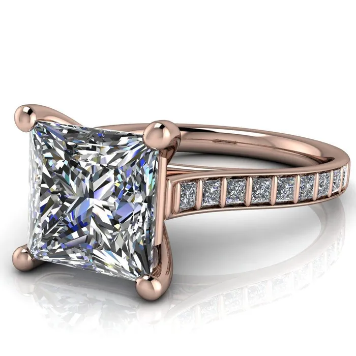 Fire Brilliance Rings Sonia PrincessSquare Moissanite 4 Prong Bar Shank Engagement Ring