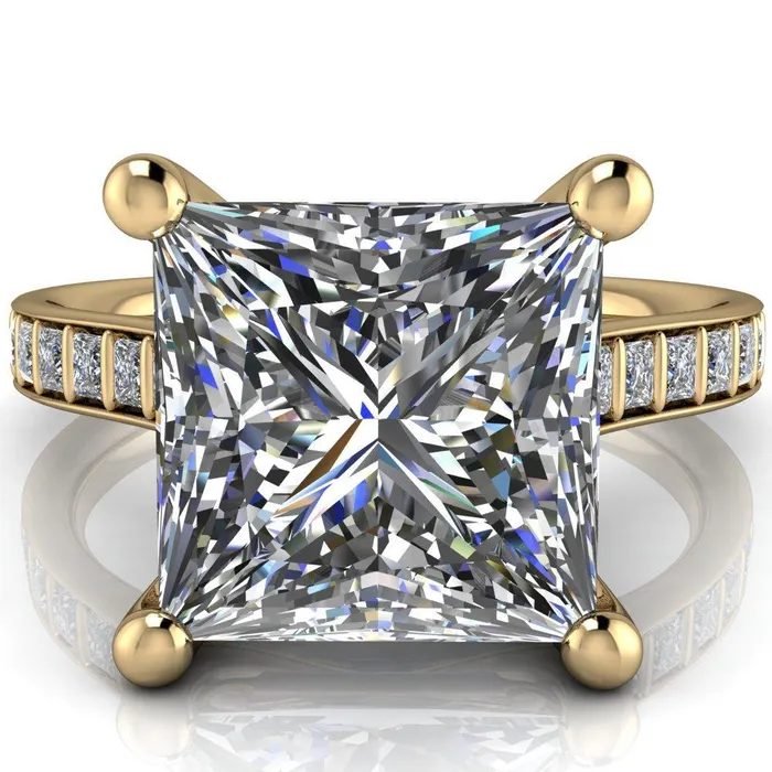 Fire Brilliance Rings Sonia PrincessSquare Moissanite 4 Prong Bar Shank Engagement Ring