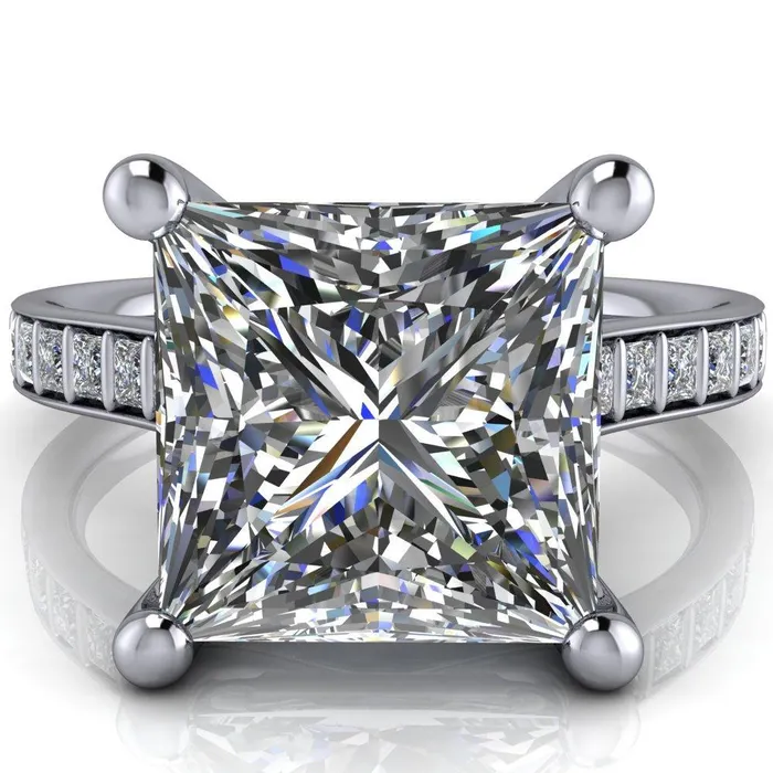 Fire Brilliance Rings Sonia PrincessSquare Moissanite 4 Prong Bar Shank Engagement Ring