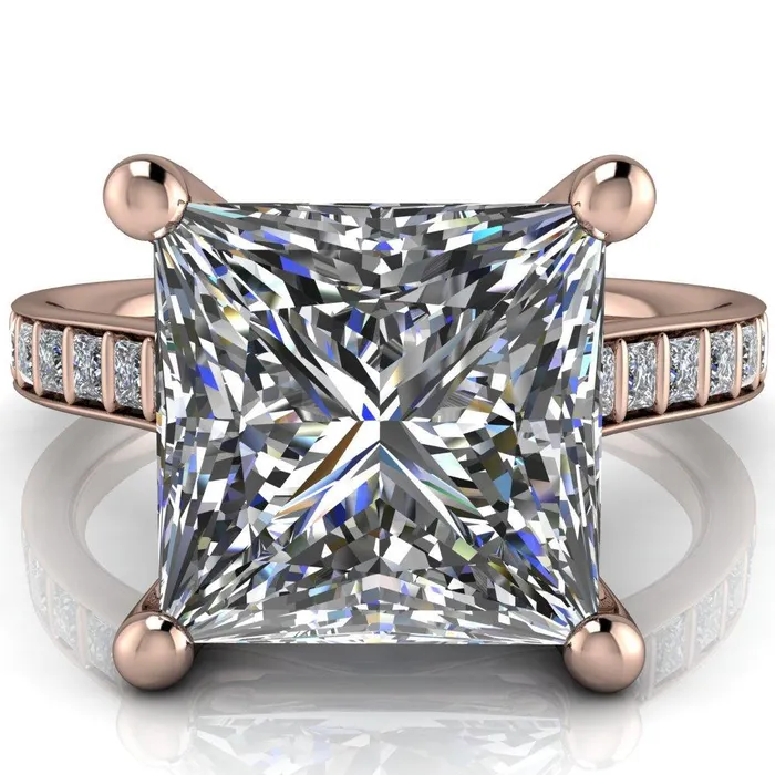 Fire Brilliance Rings Sonia PrincessSquare Moissanite 4 Prong Bar Shank Engagement Ring