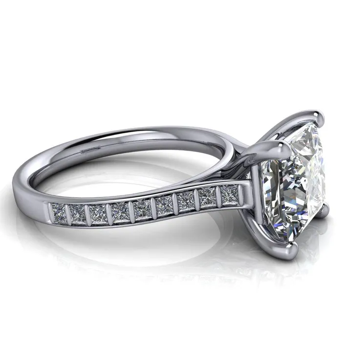 Fire Brilliance Rings Sonia PrincessSquare Moissanite 4 Prong Bar Shank Engagement Ring