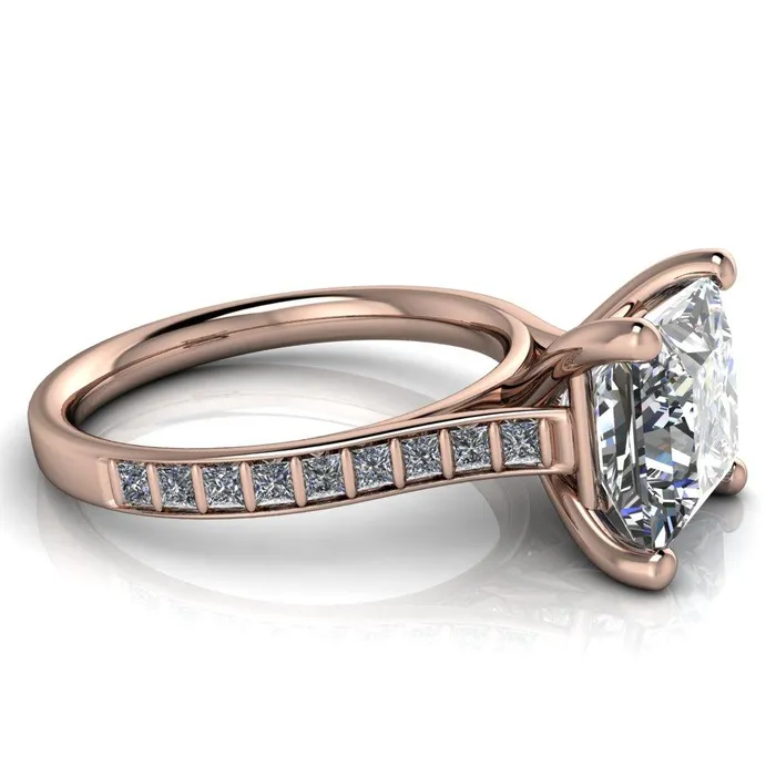 Fire Brilliance Rings Sonia PrincessSquare Moissanite 4 Prong Bar Shank Engagement Ring