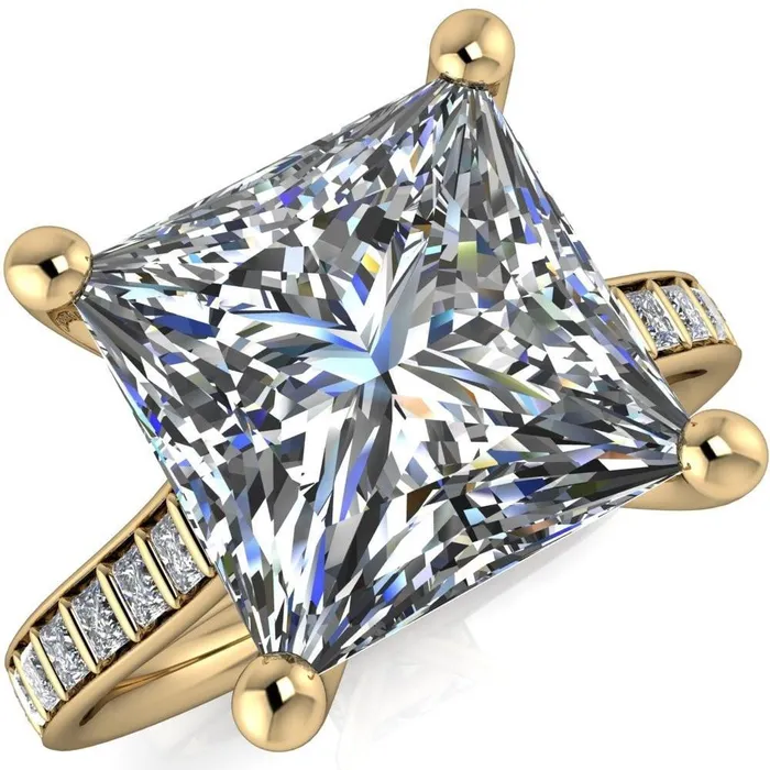 Fire Brilliance Rings Sonia PrincessSquare Moissanite 4 Prong Bar Shank Engagement Ring