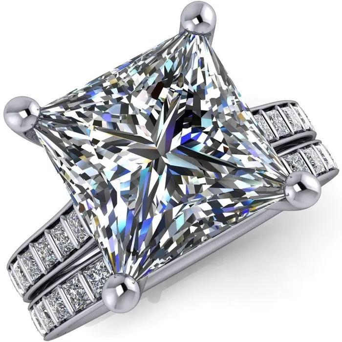 Fire Brilliance Rings Sonia PrincessSquare Moissanite 4 Prong Bar Shank Engagement Ring