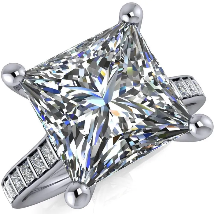 Fire Brilliance Rings Sonia PrincessSquare Moissanite 4 Prong Bar Shank Engagement Ring