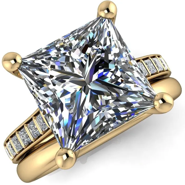 Fire Brilliance Rings Sonia PrincessSquare Moissanite 4 Prong Bar Shank Engagement Ring