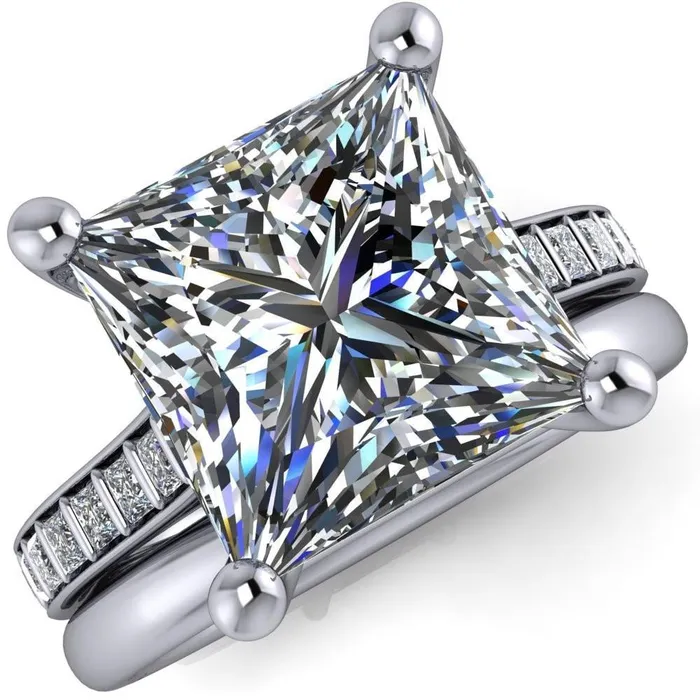 Fire Brilliance Rings Sonia PrincessSquare Moissanite 4 Prong Bar Shank Engagement Ring