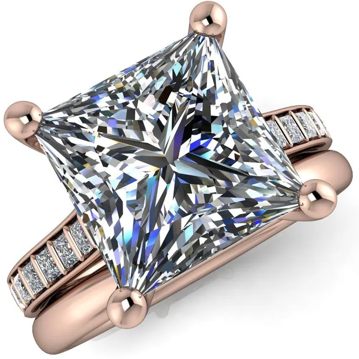 Fire Brilliance Rings Sonia PrincessSquare Moissanite 4 Prong Bar Shank Engagement Ring