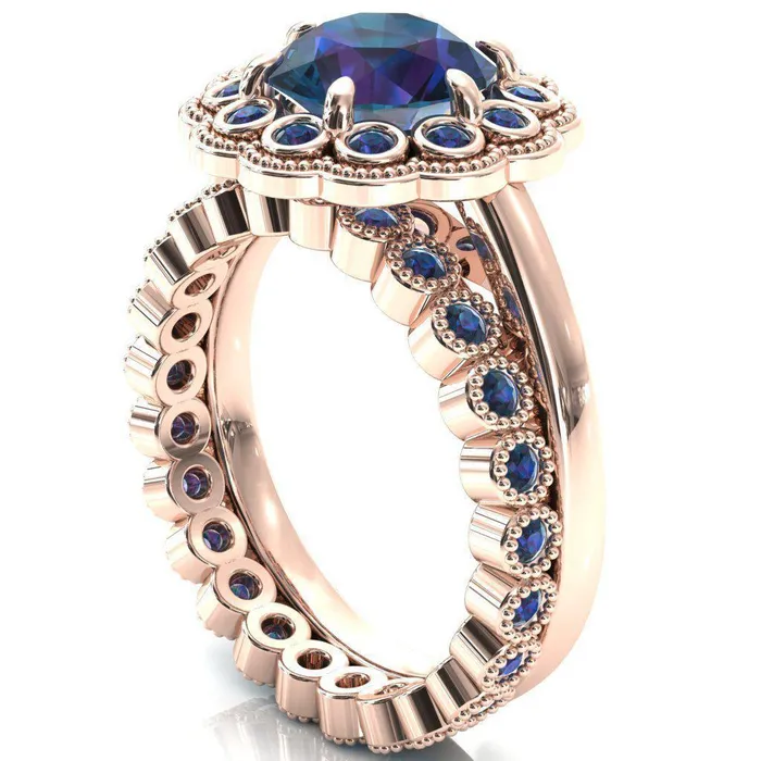 Fire Brilliance Zinnia Round Alexandrite 6 Prongs Milgrain Halo Accent Alexandrite Ring Rings