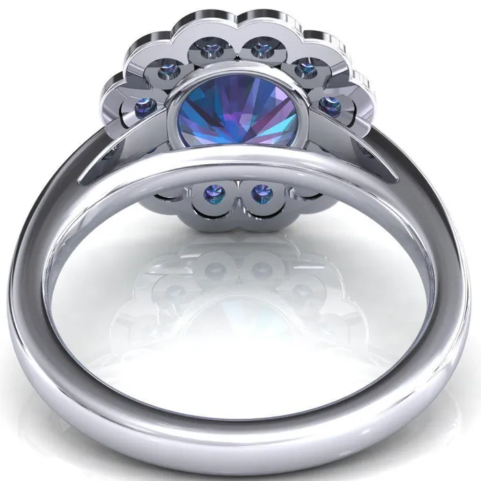 Fire Brilliance Zinnia Round Alexandrite 6 Prongs Milgrain Halo Accent Alexandrite Ring Rings