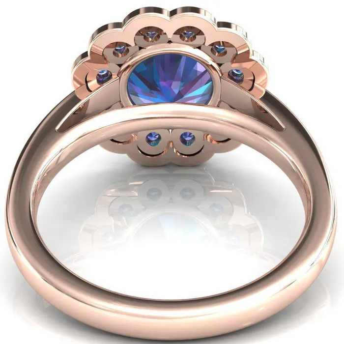 Fire Brilliance Zinnia Round Alexandrite 6 Prongs Milgrain Halo Accent Alexandrite Ring Rings
