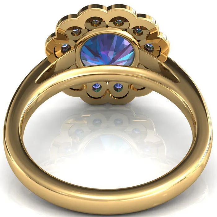 Fire Brilliance Zinnia Round Alexandrite 6 Prongs Milgrain Halo Accent Alexandrite Ring Rings