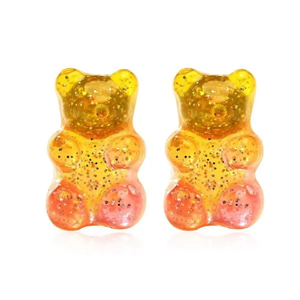 L418 Yellow Orange Glitter Gummy Bear Earrings polly Earrings