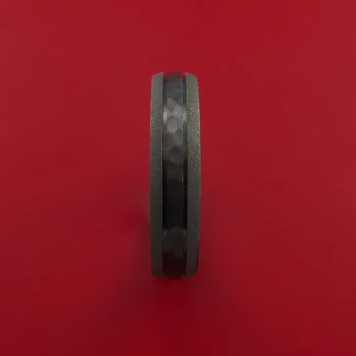 Lashbrook Rings Hammered Black Zirconium Ring with Groove Inlay Custom Made Band Lashbrook Rings Hammered Black Zirconium Ring with Groove Inlay Custom Made Band