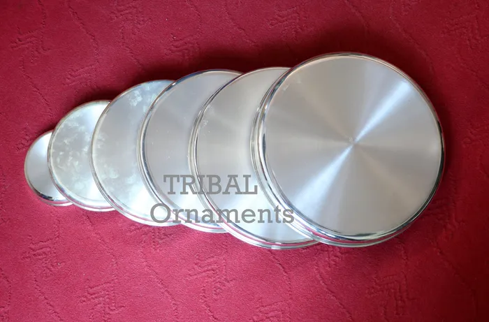 Necklaces 999 fine silver handmade solid Plate Thali tray best gifting baby set for baby food silver utensils silver puja utensils sv264 TRIBAL ORNAMENTS