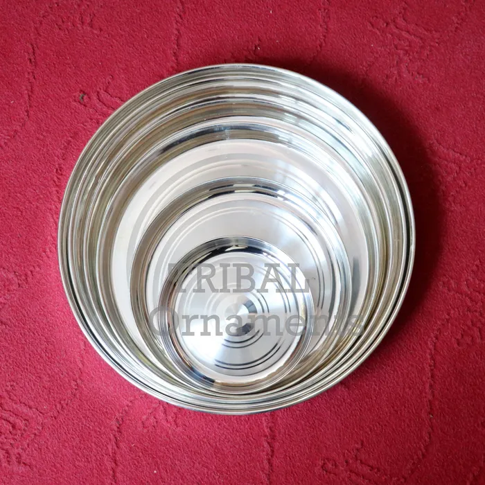 Necklaces 999 fine silver handmade solid Plate Thali tray best gifting baby set for baby food silver utensils silver puja utensils sv264 TRIBAL ORNAMENTS