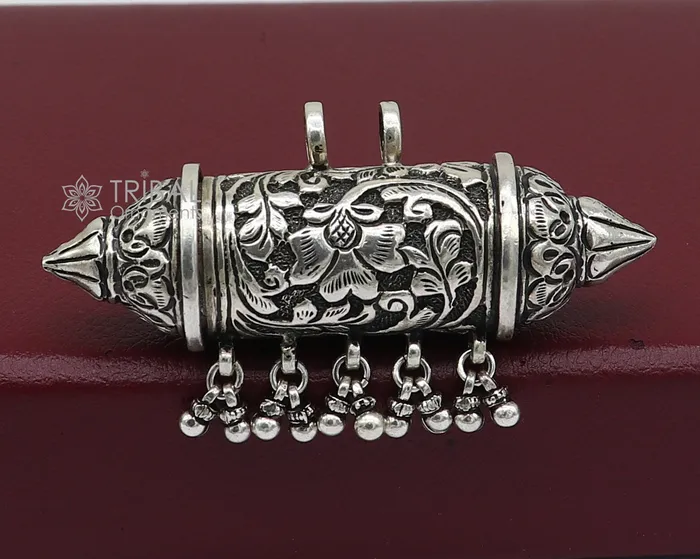 Necklaces TRIBAL ORNAMENTS 925 Sterling silver handmade vintage design pendant amulet necklace with hangings drops excellent tribal ethnic jewelry Rajasthan NSP674 Necklaces TRIBAL ORNAMENTS 925 Sterling silver handmade vintage design pendant amulet necklace with hangings drops excellent tribal ethnic jewelry Rajasthan NSP674