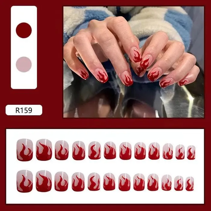 NS291 Short Square Press On Nails 24 Pieces R159 Polly Earrings